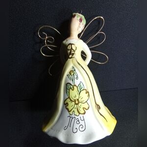 2007 "May" Blue Sky Angel Ornament Gold Wings Ceramic Birth Stone Month Birthday